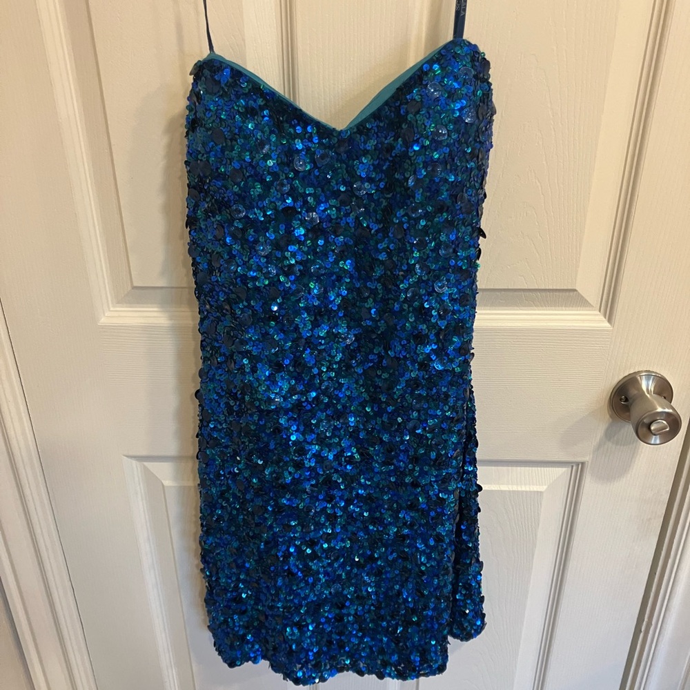 Vintage SCALA blue sequin silk strapless dress